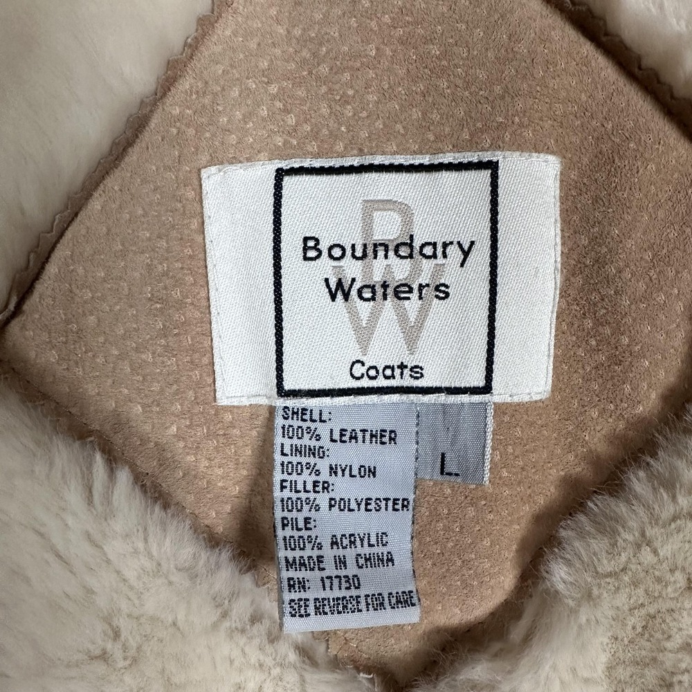Boundary Waters Coat Womens Large Tan Suede Leather Faux Shearling Shawl Collar - Picture 2 of 16